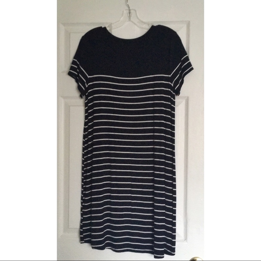 Navy Blue Striped T-Shirt Dress